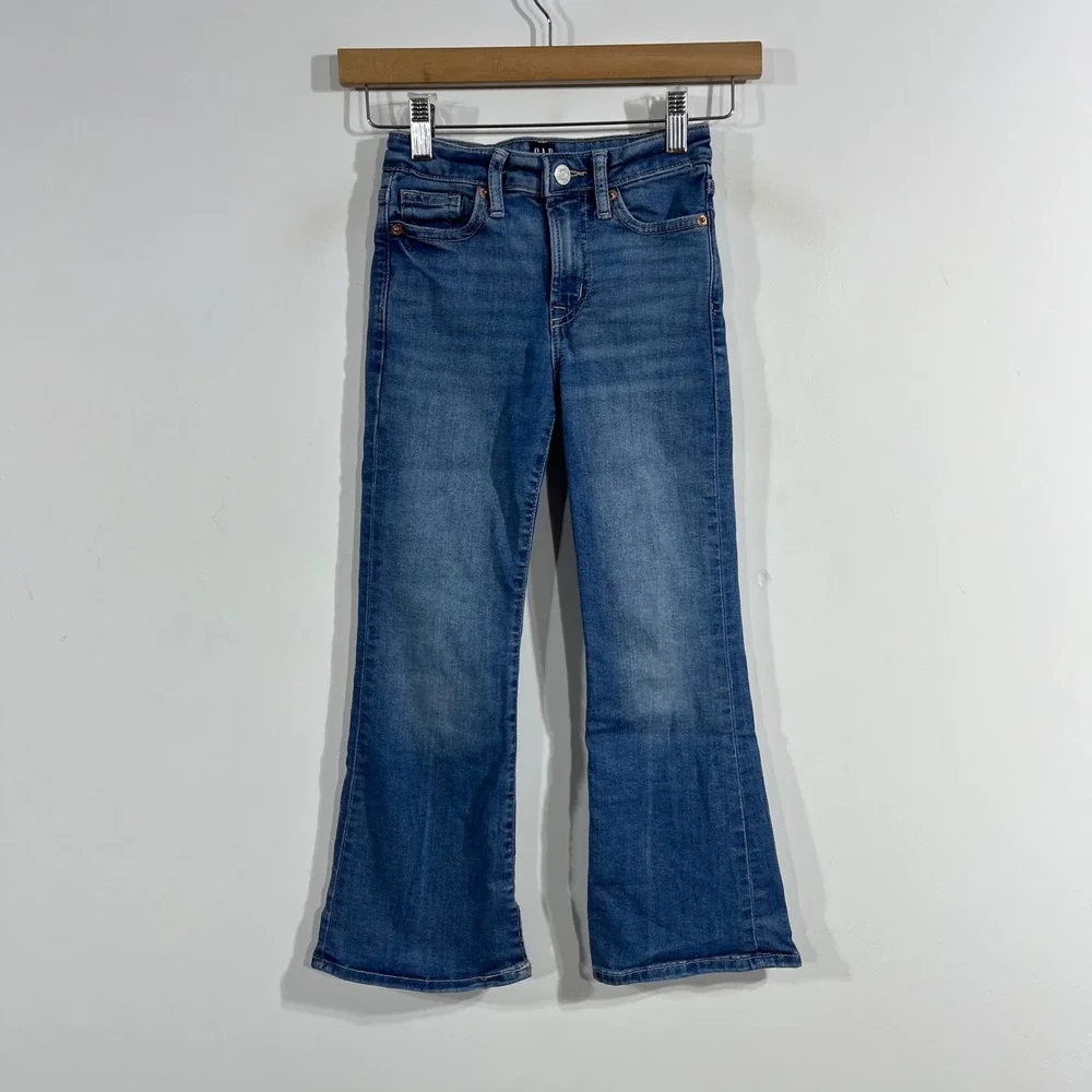 Gap Kids Denim 70s Flare Jeans Medium Wash Blue Size 7 Retro Stretch Pants